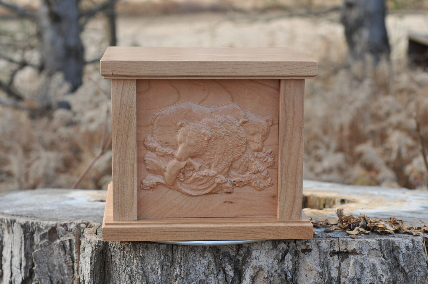 Custom Urn | Bear Catching Fish | 3D Engraving