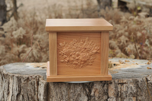 Wood Flower Cremation Urn