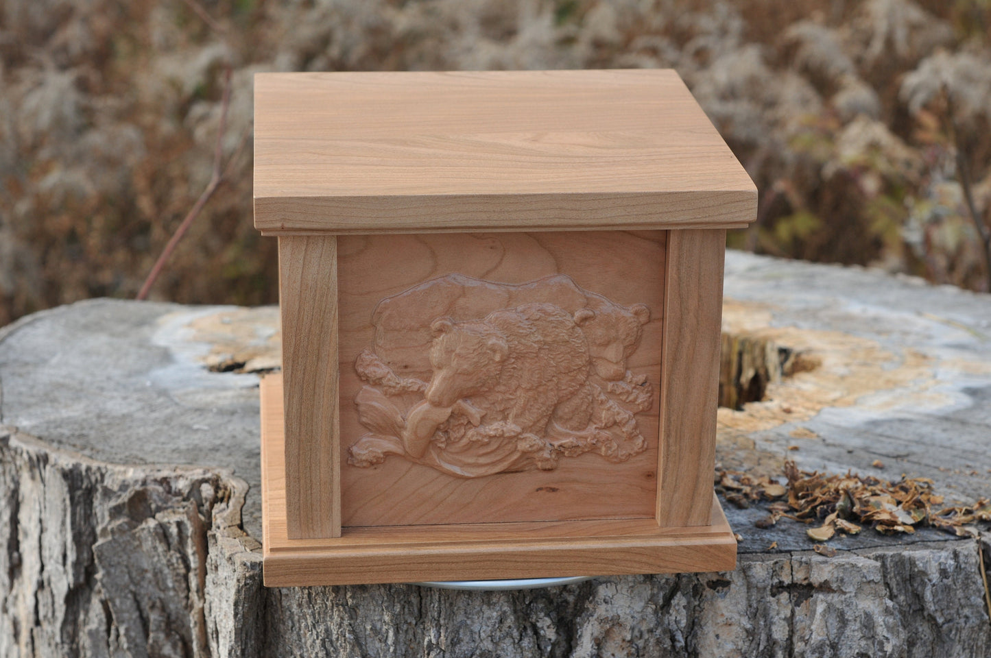 Custom Urn | Bear Catching Fish | 3D Engraving